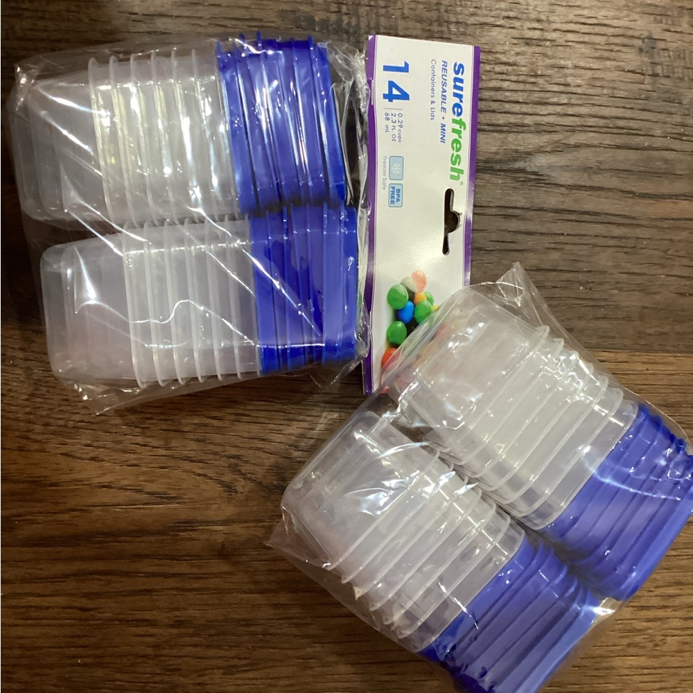 New lot of 2 Sure Fresh sets of 14 small plastic lidded containers.  Total of 28